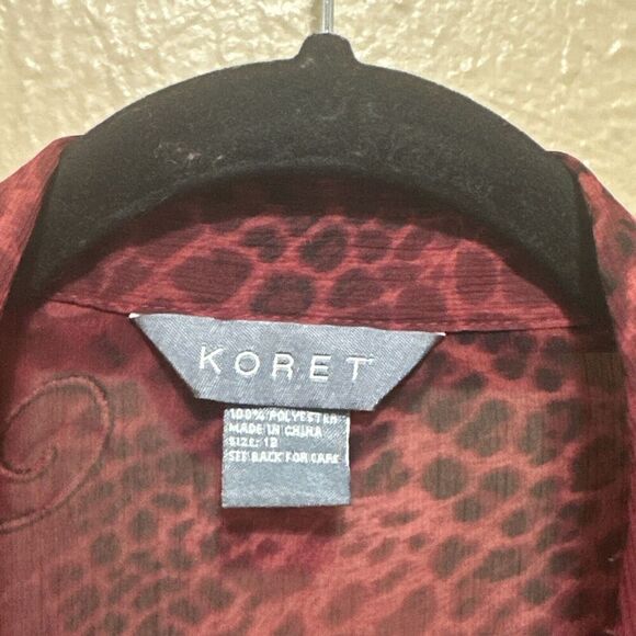 Koret Burgundy Floral Animal Print Ruffle‎ Sheer Blouse Top Size 12 - Picture 2 of 7